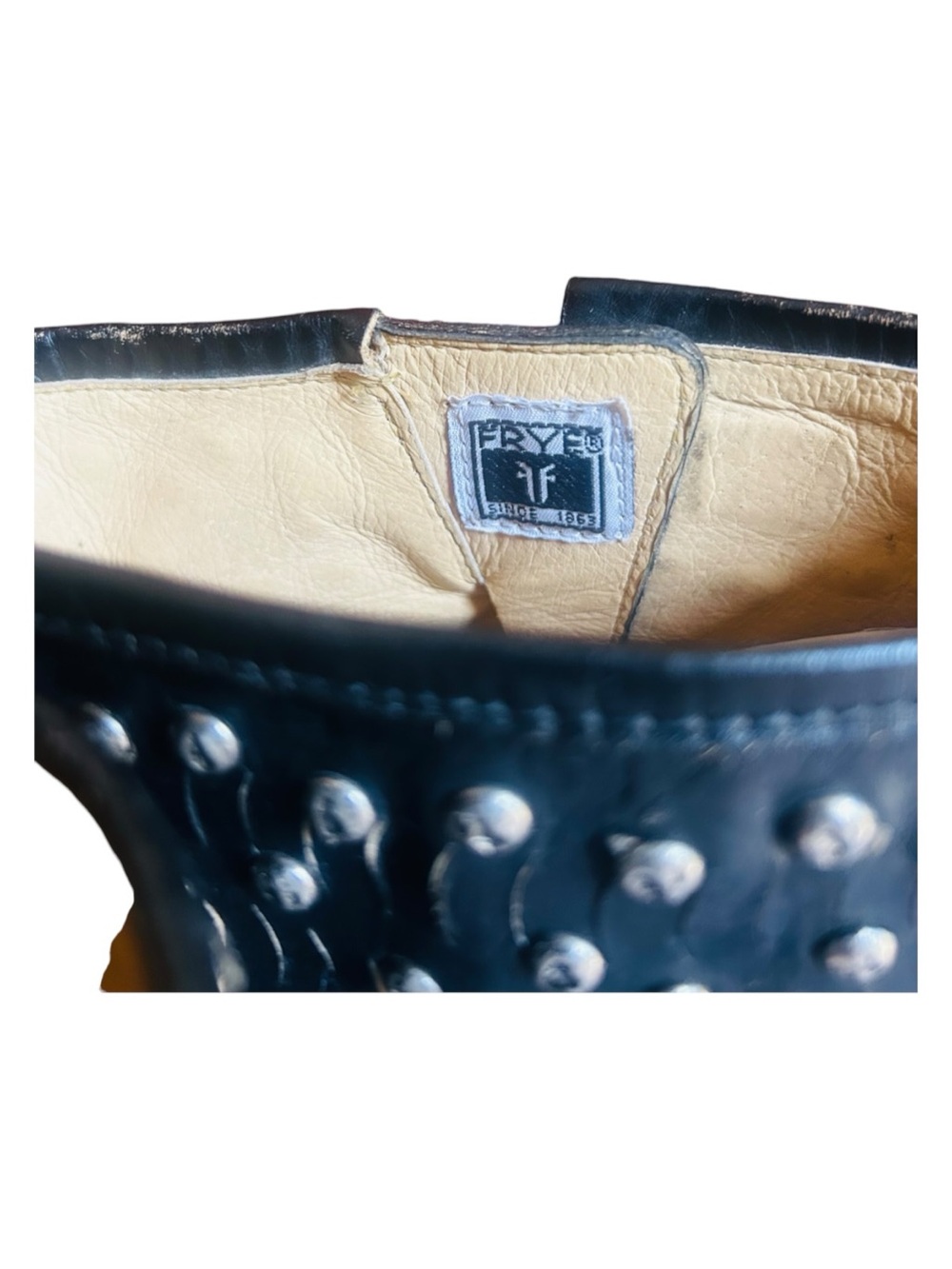 Frye Jenna Cut Stud Short Black Leather Boots Silver Buckle Motorcycle - Picture 8 of 9